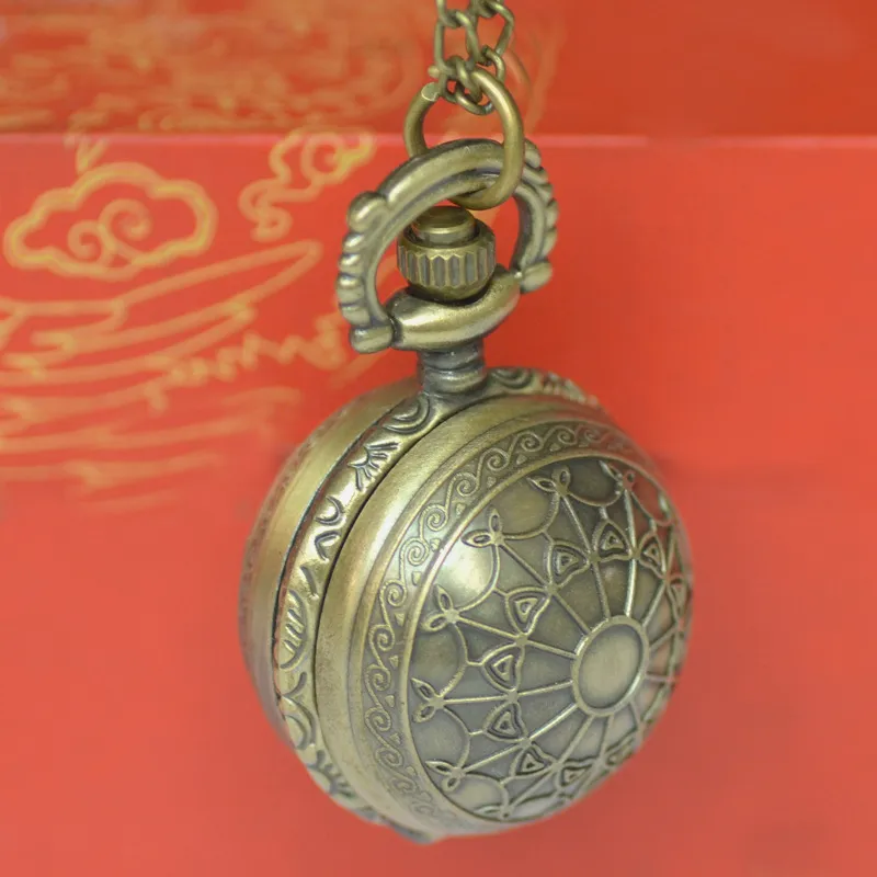 Vintage Bronze Quartz Pocket Watch Necklace with Winged Design, Spider Web Detail - Antique Style Pendant Watch for Men and Women showcase 13