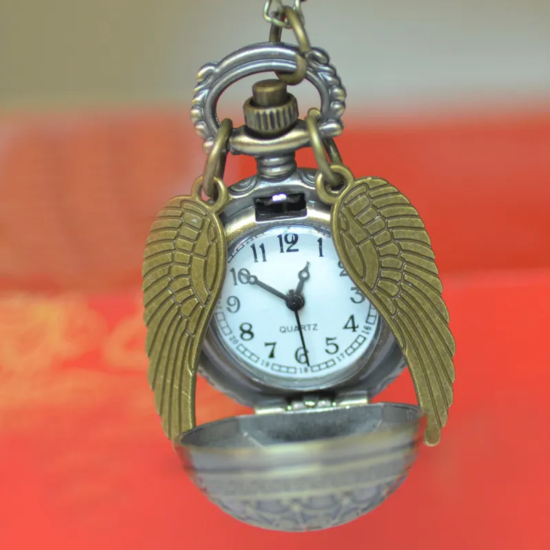 Vintage Bronze Quartz Pocket Watch Necklace with Winged Design, Spider Web Detail - Antique Style Pendant Watch for Men and Women showcase 12