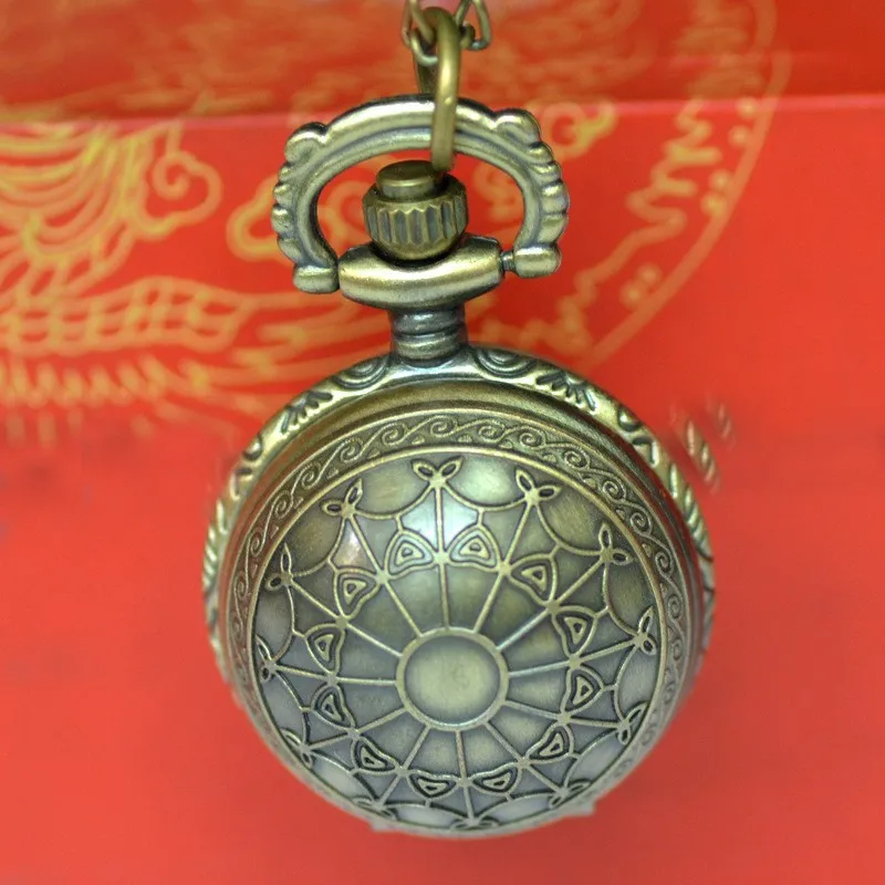 Vintage Bronze Quartz Pocket Watch Necklace with Winged Design, Spider Web Detail - Antique Style Pendant Watch for Men and Women thumbnail 5