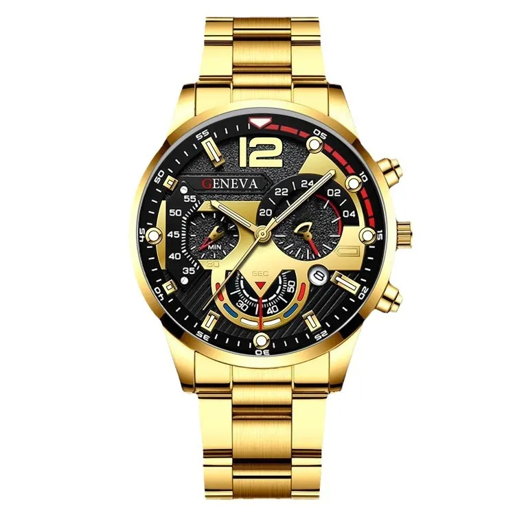Men's Classic Calendar Wrist Watch Set - Stainless Steel Band, Business & Sports Style, Fashionable Gift Set thumbnail 5