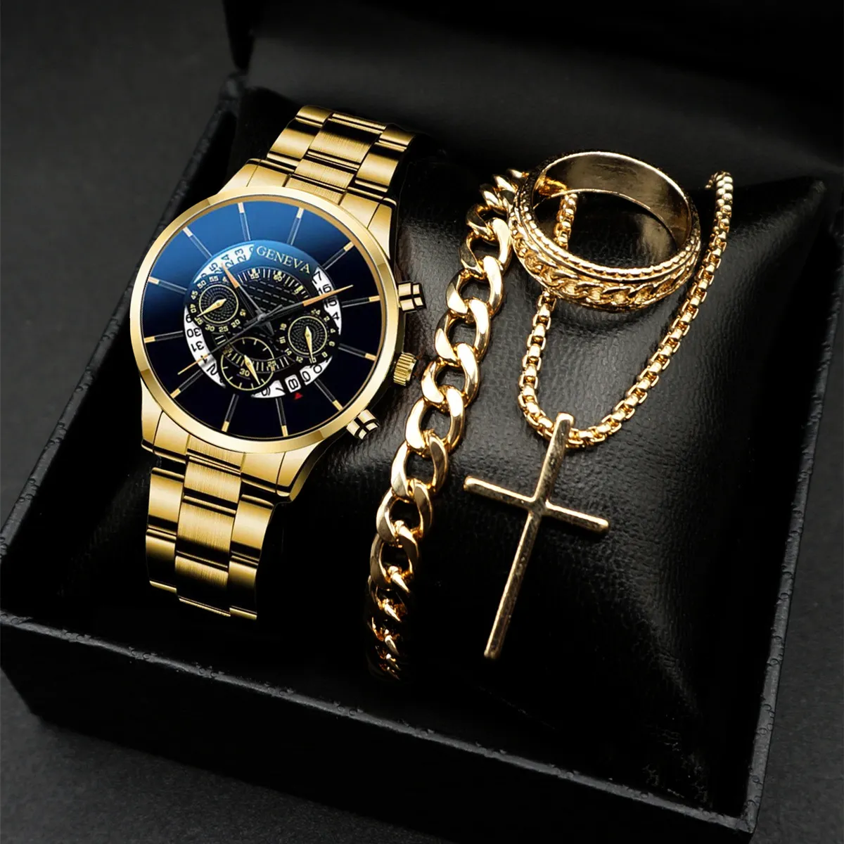 Men's Classic Calendar Wrist Watch Set - Stainless Steel Band, Business & Sports Style, Fashionable Gift Set showcase 6