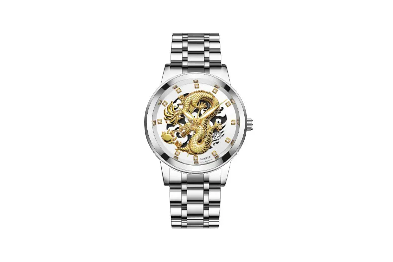 Men's Fashion Calendar Watch Stainless Steel Band - Waterproof Luminous Hollow Dragon Design - Business Casual Wristwatch for Men showcase 15