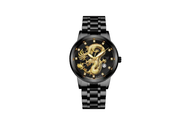 Men's Fashion Calendar Watch Stainless Steel Band - Waterproof Luminous Hollow Dragon Design - Business Casual Wristwatch for Men showcase 17