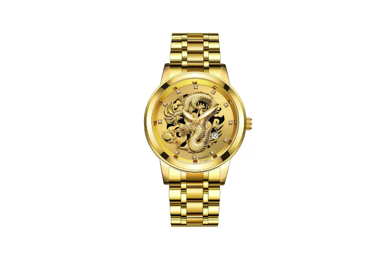 Men's Fashion Calendar Watch Stainless Steel Band - Waterproof Luminous Hollow Dragon Design - Business Casual Wristwatch for Men showcase 9