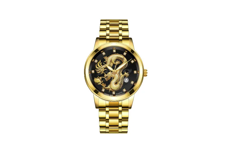 Men's Fashion Calendar Watch Stainless Steel Band - Waterproof Luminous Hollow Dragon Design - Business Casual Wristwatch for Men showcase 11