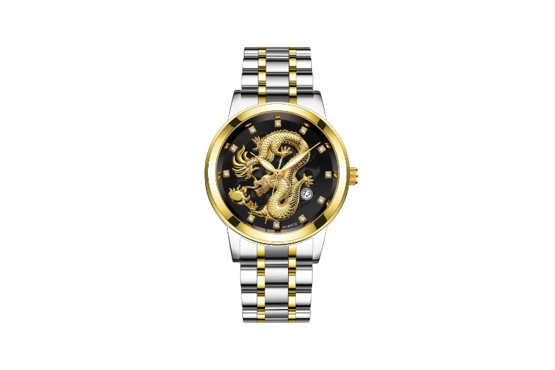 Men's Fashion Calendar Watch Stainless Steel Band - Waterproof Luminous Hollow Dragon Design - Business Casual Wristwatch for Men showcase 14