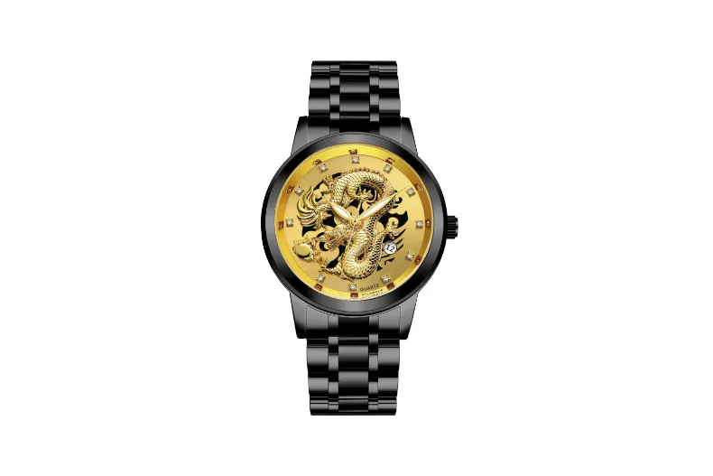 Men's Fashion Calendar Watch Stainless Steel Band - Waterproof Luminous Hollow Dragon Design - Business Casual Wristwatch for Men showcase 18