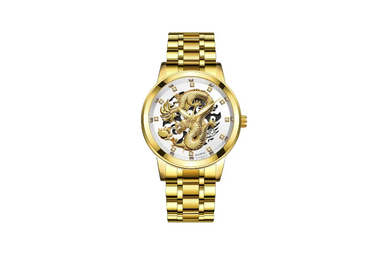 Men's Fashion Calendar Watch Stainless Steel Band - Waterproof Luminous Hollow Dragon Design - Business Casual Wristwatch for Men showcase 10