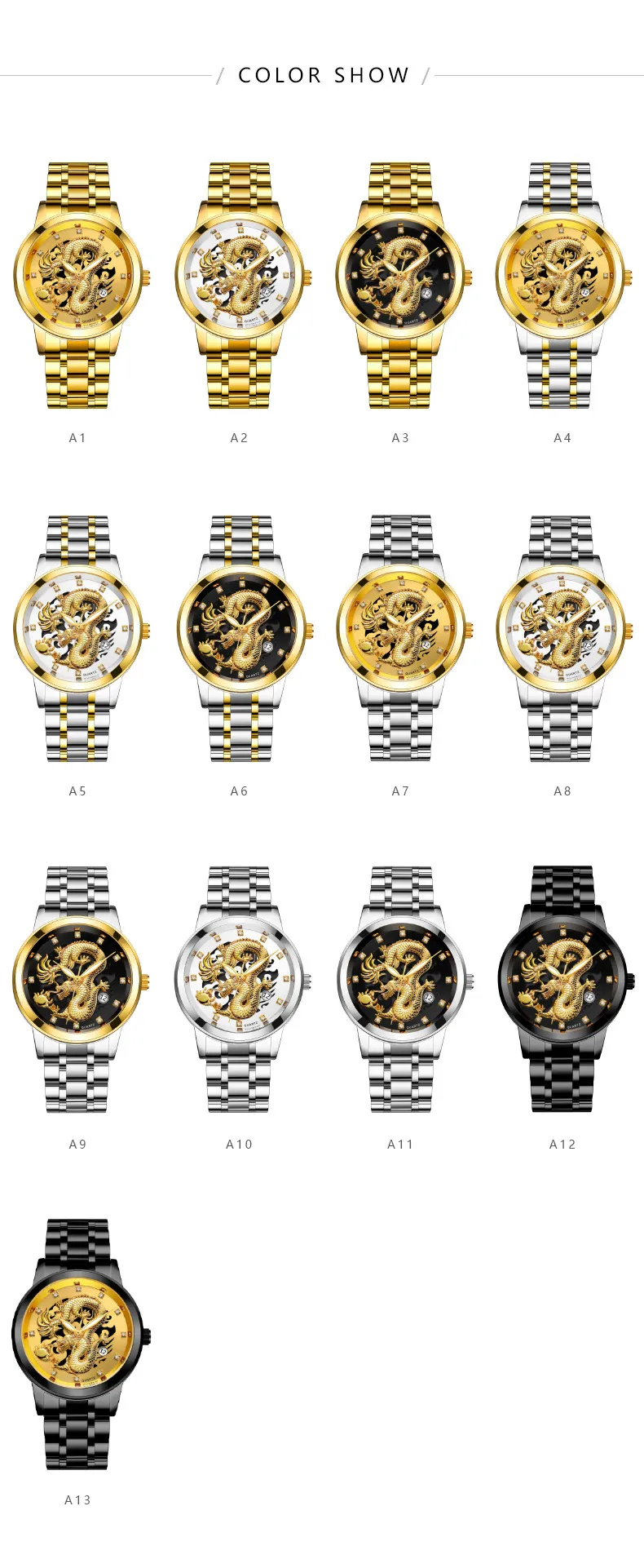 Men's Fashion Calendar Watch Stainless Steel Band - Waterproof Luminous Hollow Dragon Design - Business Casual Wristwatch for Men showcase 20