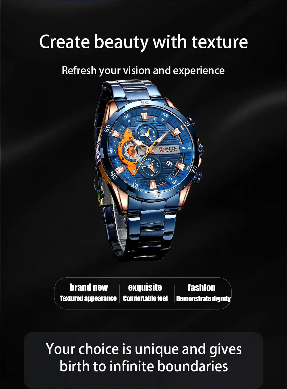 Curren 8402 Men's Quartz Watch - Business Casual Style, Calendar, Stainless Steel Band, Round Dial, Analog Wristwatch for Men showcase 3