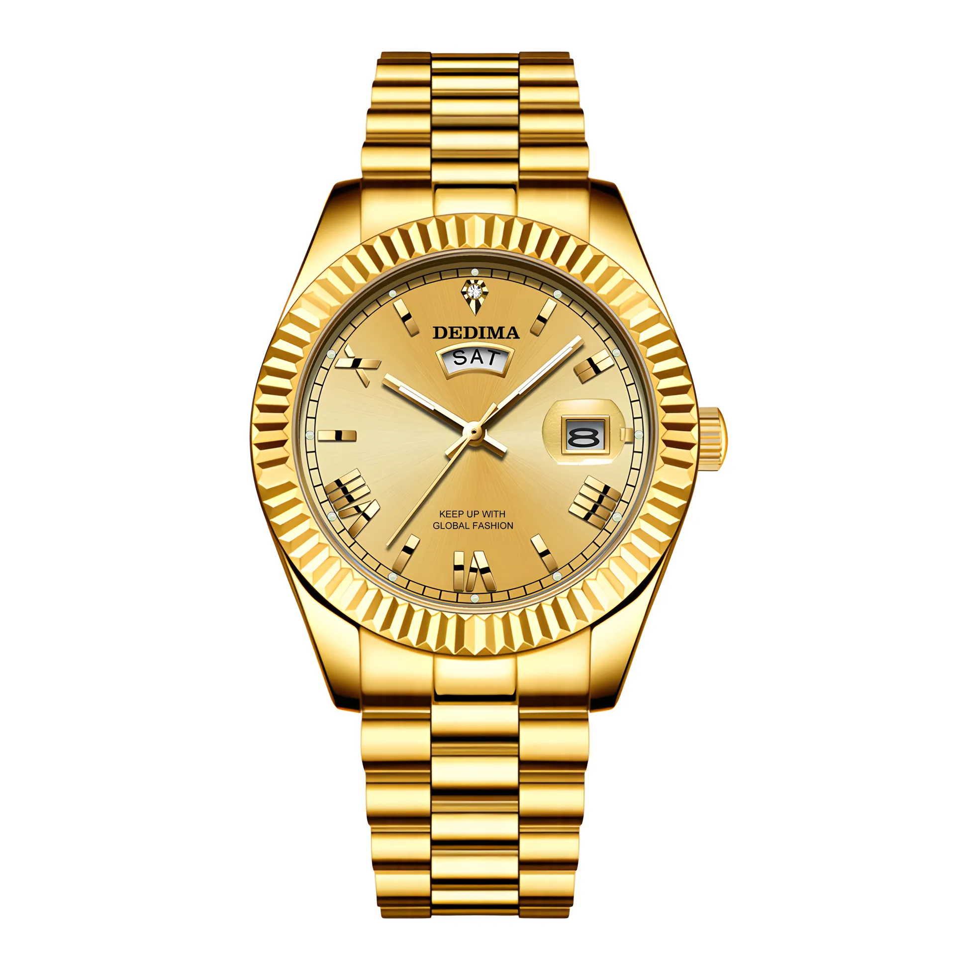 Men's Diamond Roman Numeral Dual Calendar Luminous Watch - Elegant Fashionable Stainless Steel Wristwatch for Business Casual thumbnail 6