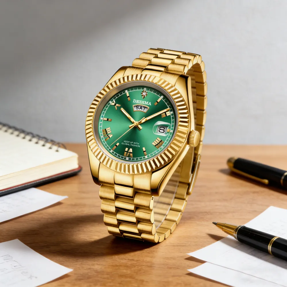 Men's Diamond Roman Numeral Dual Calendar Luminous Watch - Elegant Fashionable Stainless Steel Wristwatch for Business Casual showcase 8