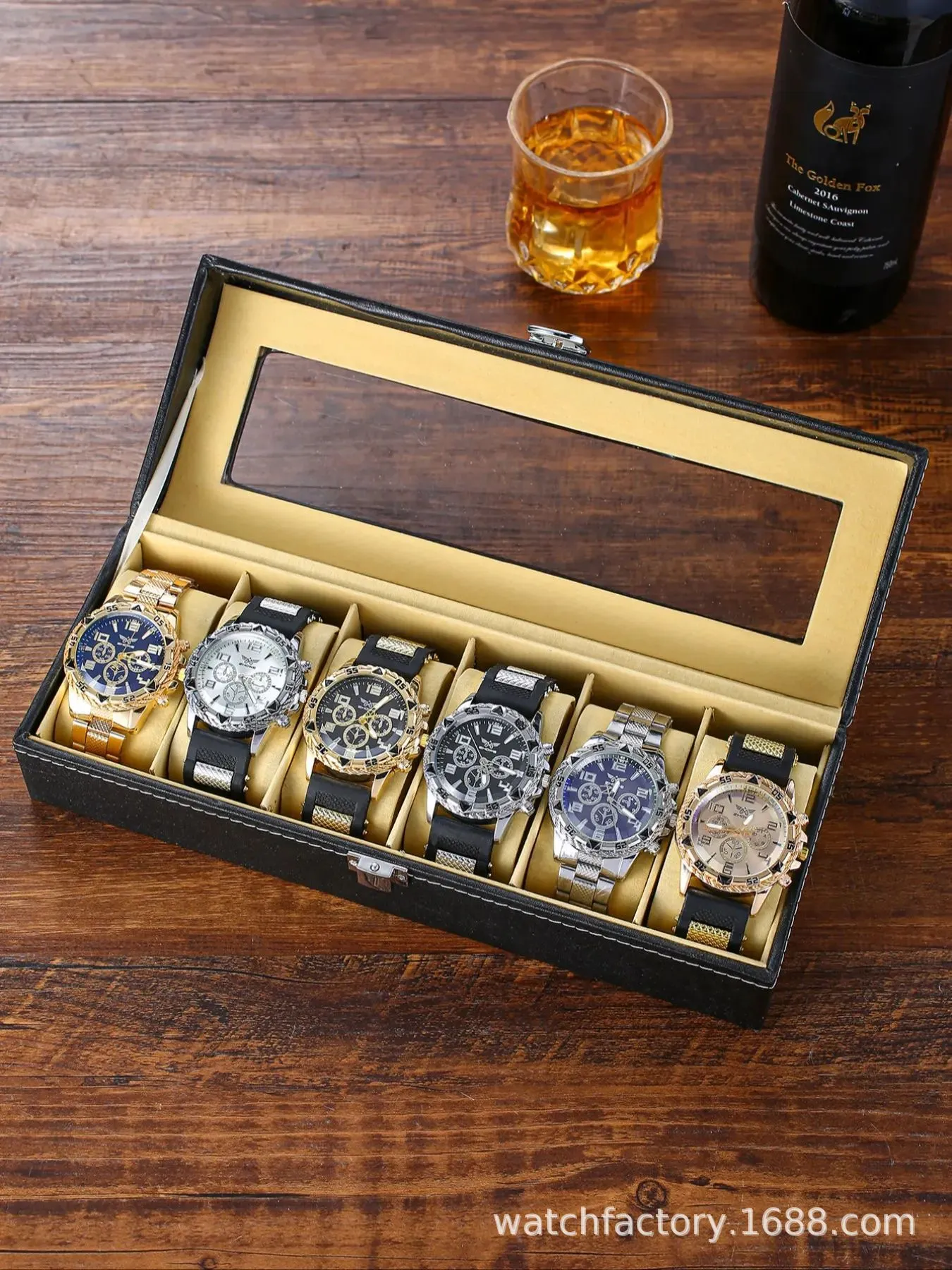 Men's Stainless Steel Quartz Watch Set - 6 Piece Gift Box - Fashion Wristwatch, Bracelet, Necklace, Earrings, Ring - Party, Business, Casual thumbnail 7