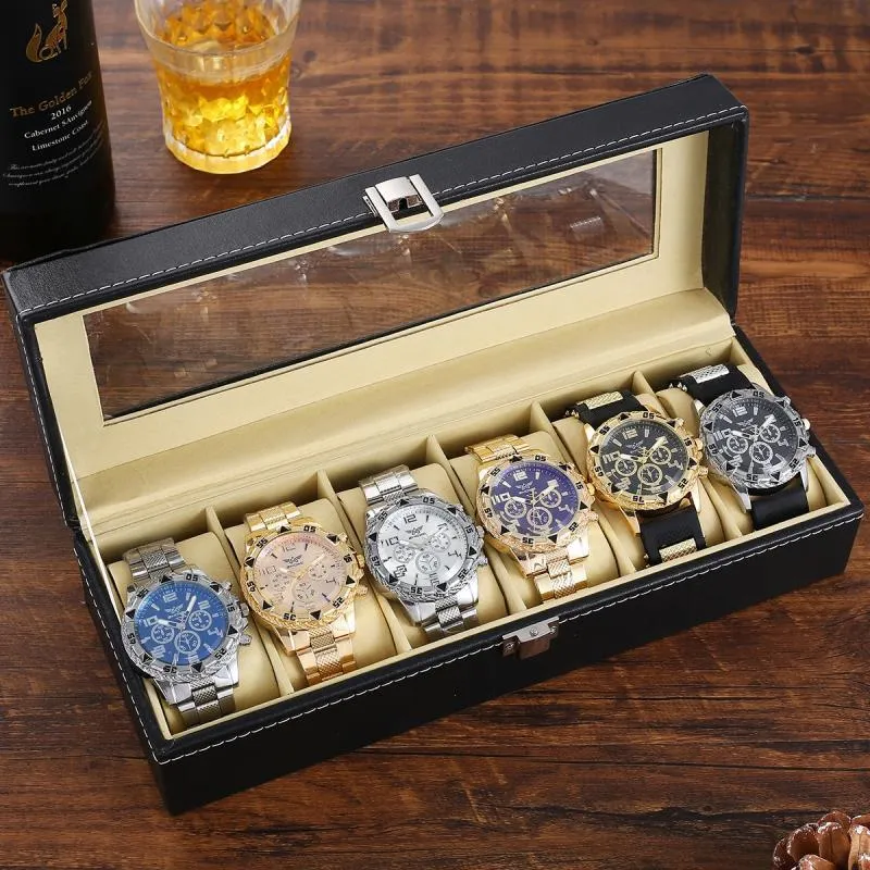 Men's Stainless Steel Quartz Watch Set - 6 Piece Gift Box - Fashion Wristwatch, Bracelet, Necklace, Earrings, Ring - Party, Business, Casual showcase 2