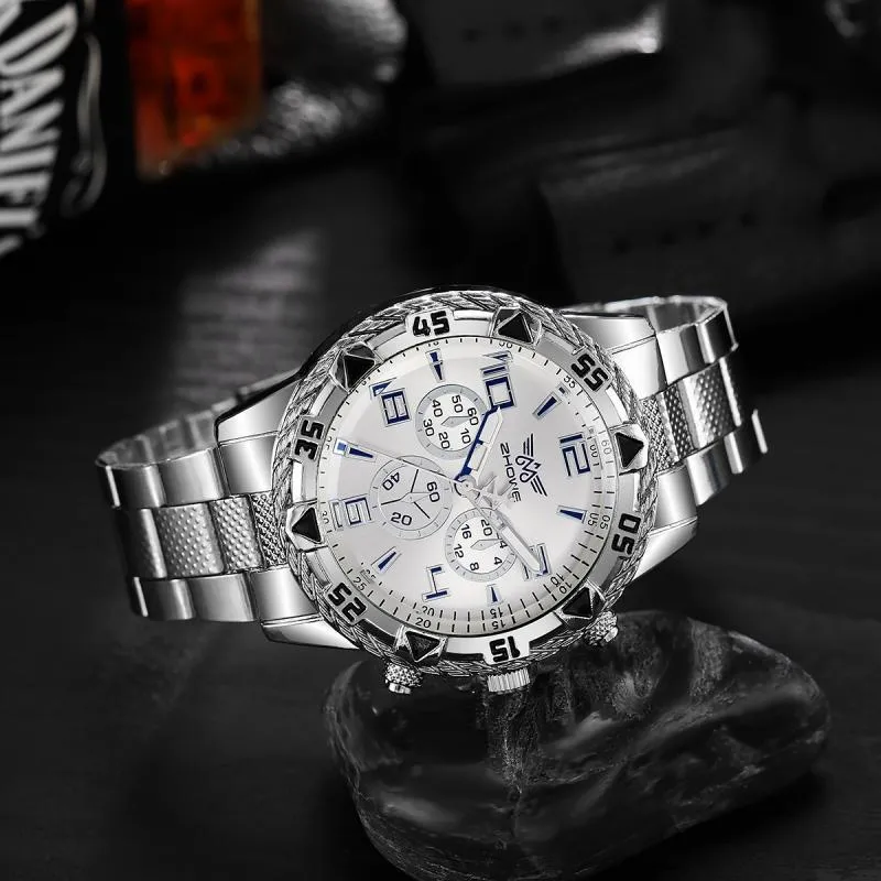 Men's Stainless Steel Quartz Watch Set - 6 Piece Gift Box - Fashion Wristwatch, Bracelet, Necklace, Earrings, Ring - Party, Business, Casual showcase 6