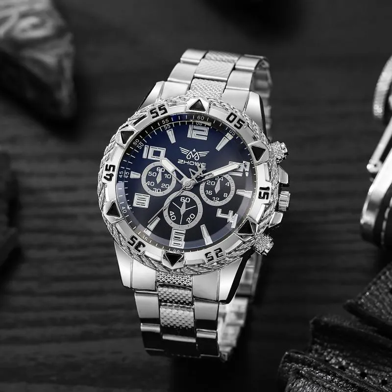 Men's Stainless Steel Quartz Watch Set - 6 Piece Gift Box - Fashion Wristwatch, Bracelet, Necklace, Earrings, Ring - Party, Business, Casual showcase 7