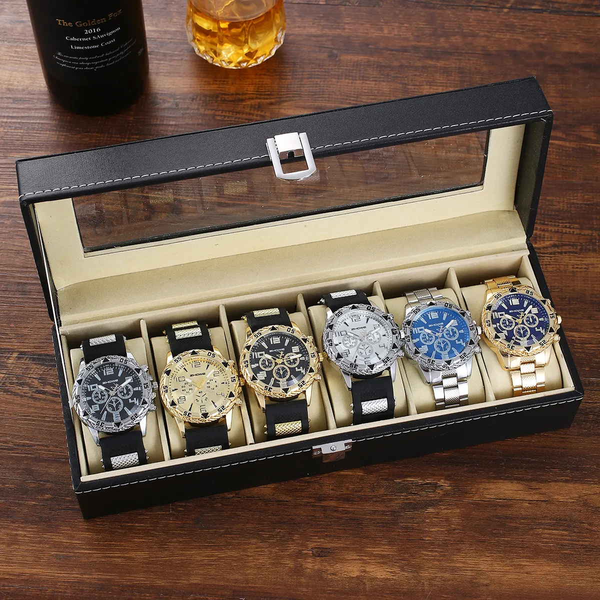 Men's Stainless Steel Quartz Watch Set - 6 Piece Gift Box - Fashion Wristwatch, Bracelet, Necklace, Earrings, Ring - Party, Business, Casual showcase 11