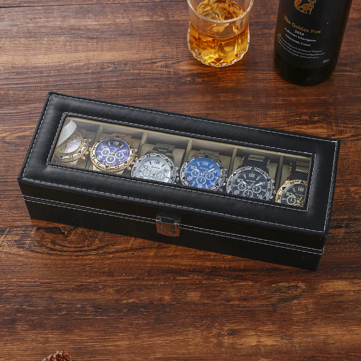 Men's Stainless Steel Quartz Watch Set - 6 Piece Gift Box - Fashion Wristwatch, Bracelet, Necklace, Earrings, Ring - Party, Business, Casual showcase 14