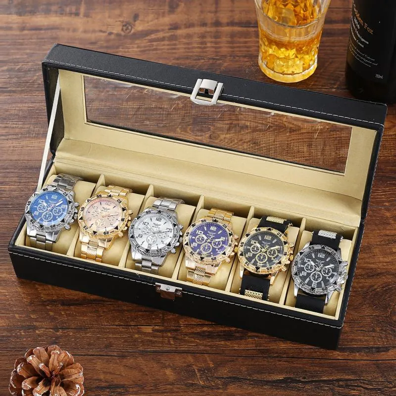 Men's Stainless Steel Quartz Watch Set - 6 Piece Gift Box - Fashion Wristwatch, Bracelet, Necklace, Earrings, Ring - Party, Business, Casual showcase 4