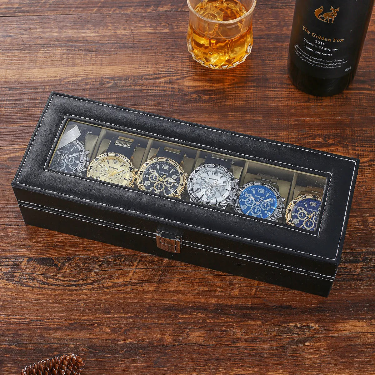Men's Stainless Steel Quartz Watch Set - 6 Piece Gift Box - Fashion Wristwatch, Bracelet, Necklace, Earrings, Ring - Party, Business, Casual showcase 10