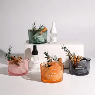 Aroma Stone Diffuser Set - Fireless Aromatherapy Essential Oil Diffuser for Home, Bedroom, Office - Sparkling Ornament with Dried Flowers - Unique Gift showcase 2