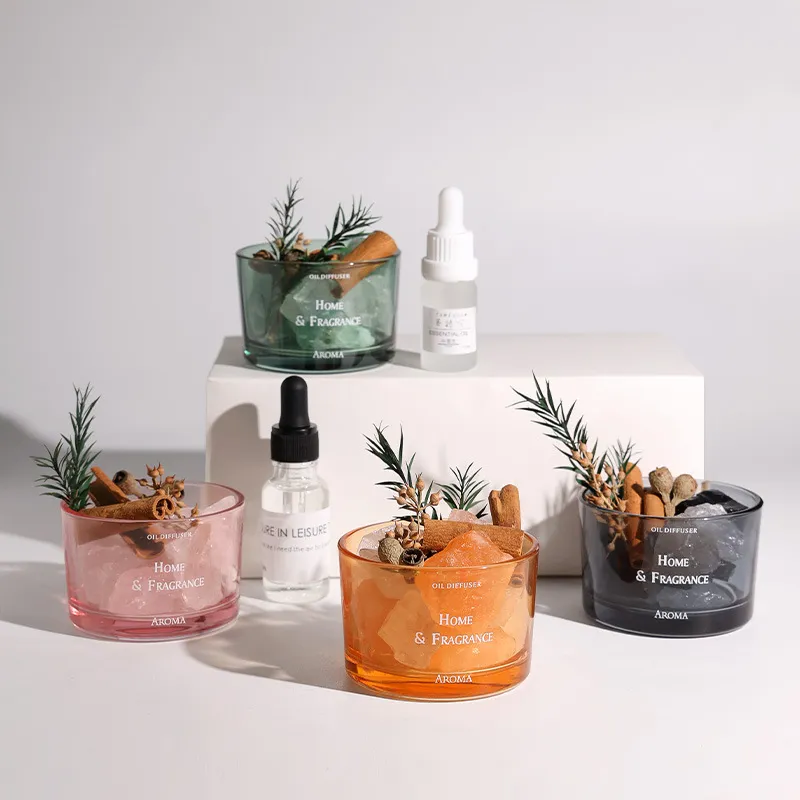 Aroma Stone Diffuser Set - Fireless Aromatherapy Essential Oil Diffuser for Home, Bedroom, Office - Sparkling Ornament with Dried Flowers - Unique Gift thumbnail 1