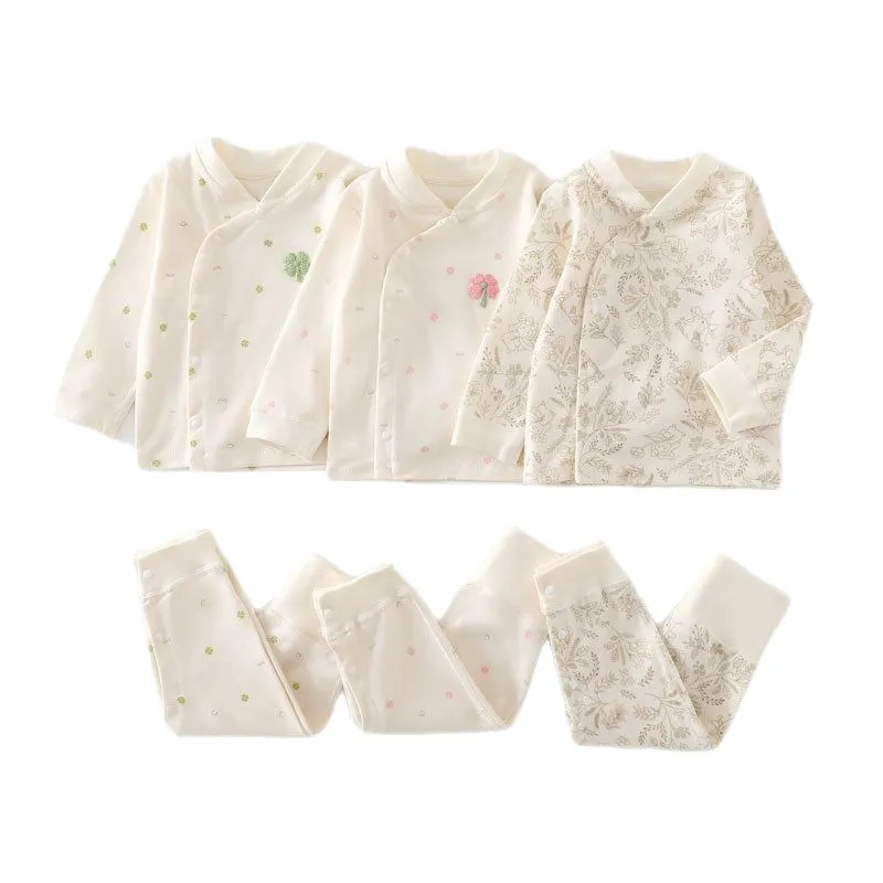 Baby Pajamas Set Spring Autumn Newborn Cotton High Waist Belly Protection Pants Crotch Can Be Opened Sleepwear Infant Clothes thumbnail 5