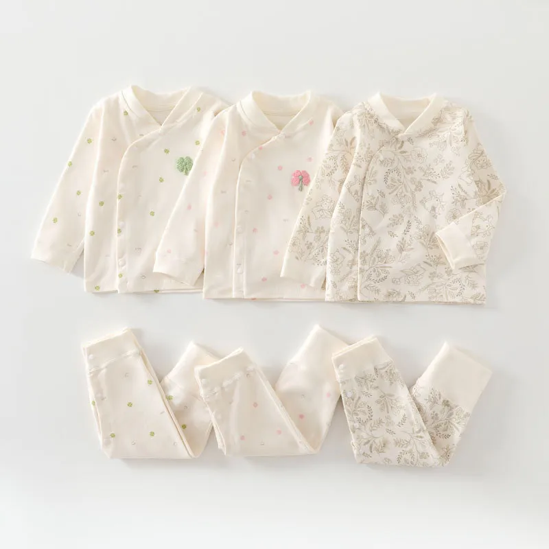 Baby Pajamas Set Spring Autumn Newborn Cotton High Waist Belly Protection Pants Crotch Can Be Opened Sleepwear Infant Clothes showcase 1