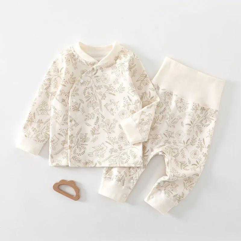 Baby Pajamas Set Spring Autumn Newborn Cotton High Waist Belly Protection Pants Crotch Can Be Opened Sleepwear Infant Clothes showcase 4