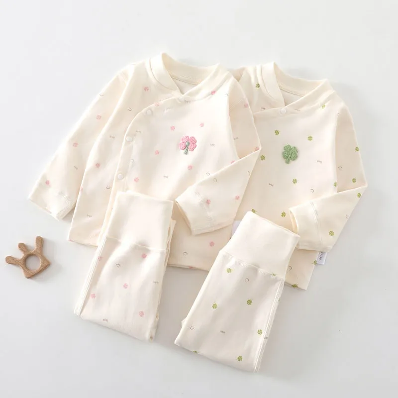 Baby Pajamas Set Spring Autumn Newborn Cotton High Waist Belly Protection Pants Crotch Can Be Opened Sleepwear Infant Clothes thumbnail 2