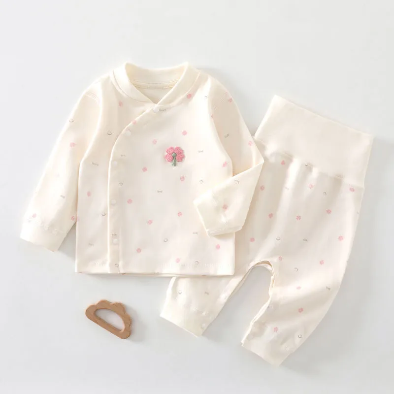 Baby Pajamas Set Spring Autumn Newborn Cotton High Waist Belly Protection Pants Crotch Can Be Opened Sleepwear Infant Clothes showcase 3