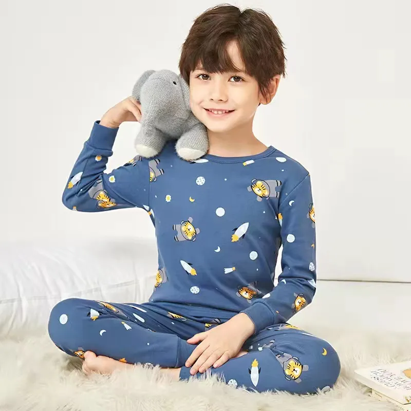 Kids' Cotton Thermal Underwear Set - Boys & Girls Autumn Clothing, Baby Base Layer Pajamas, Long Sleeve Top & Pants thumbnail 4