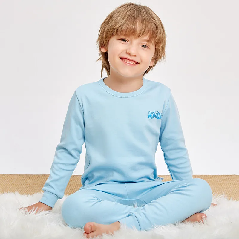 Kids' Cotton Thermal Underwear Set - Boys & Girls Autumn Clothing, Baby Base Layer Pajamas, Long Sleeve Top & Pants thumbnail 9