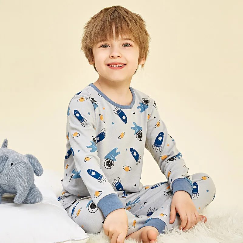 Kids' Cotton Thermal Underwear Set - Boys & Girls Autumn Clothing, Baby Base Layer Pajamas, Long Sleeve Top & Pants thumbnail 2