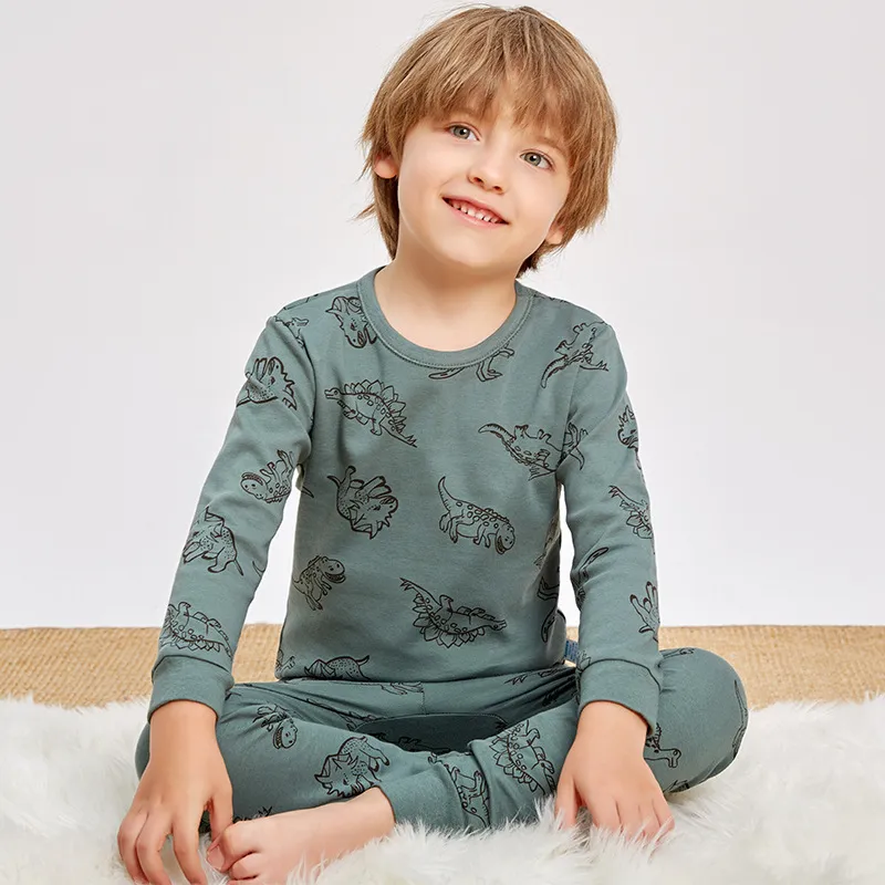 Kids' Cotton Thermal Underwear Set - Boys & Girls Autumn Clothing, Baby Base Layer Pajamas, Long Sleeve Top & Pants thumbnail 6