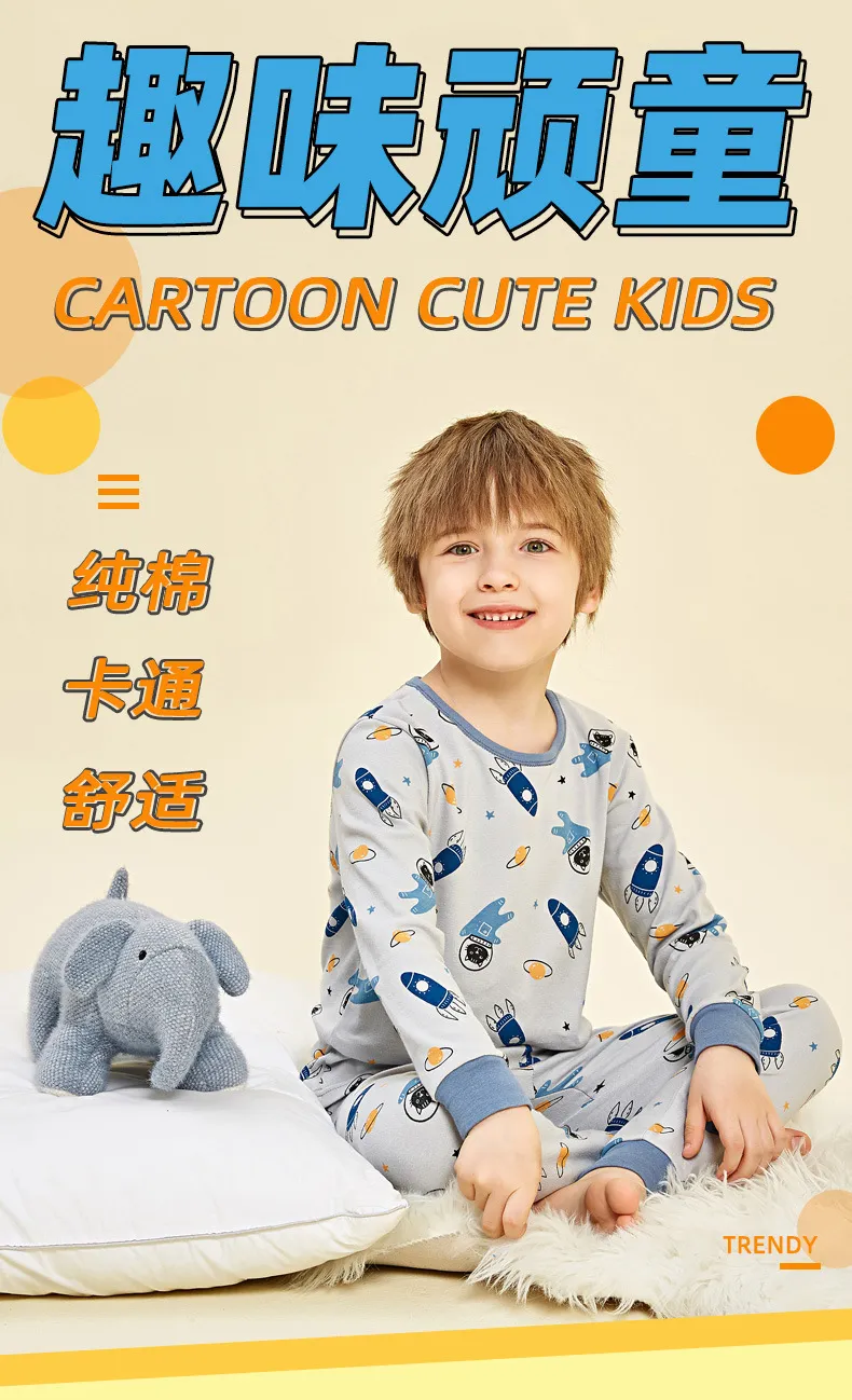 Kids' Cotton Thermal Underwear Set - Boys & Girls Autumn Clothing, Baby Base Layer Pajamas, Long Sleeve Top & Pants showcase 1