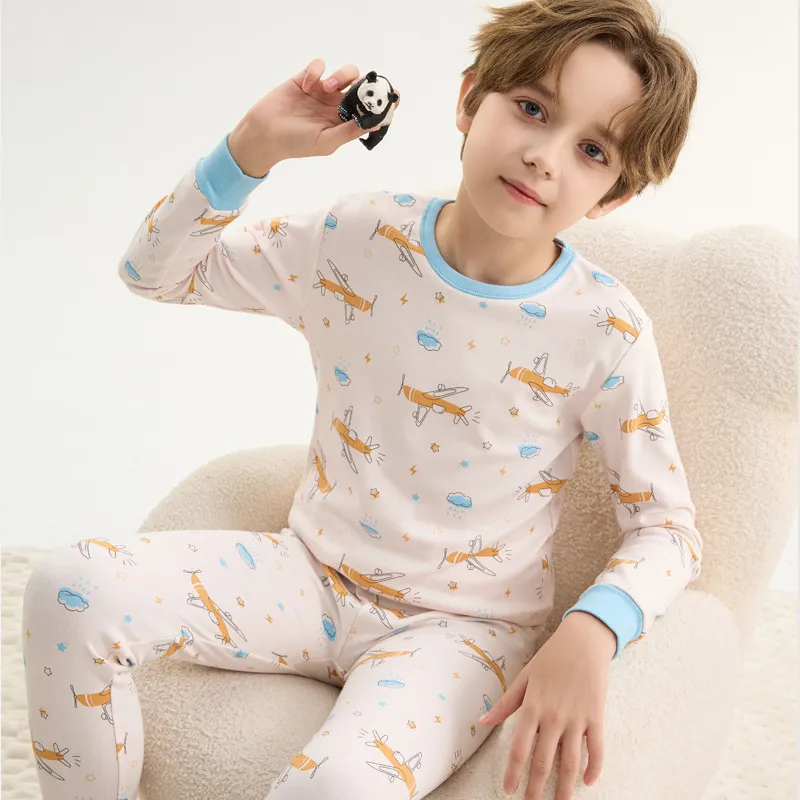 Kids' Cotton Thermal Underwear Set - Boys & Girls Autumn Clothing, Baby Base Layer Pajamas, Long Sleeve Top & Pants thumbnail 10