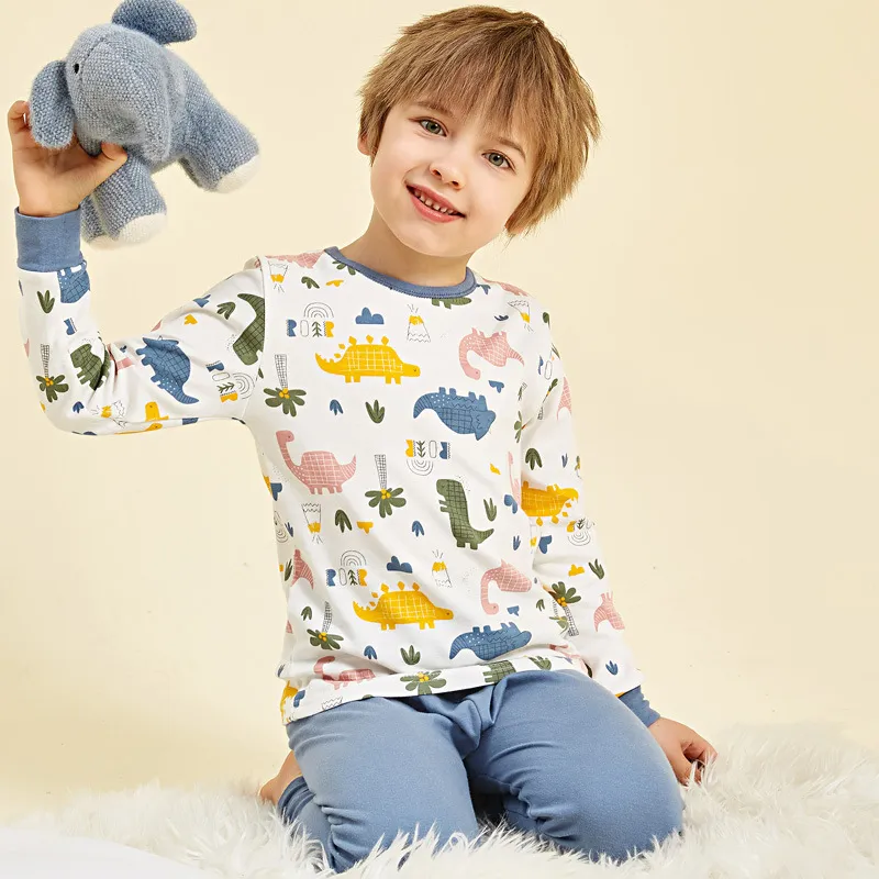 Kids' Cotton Thermal Underwear Set - Boys & Girls Autumn Clothing, Baby Base Layer Pajamas, Long Sleeve Top & Pants thumbnail 3