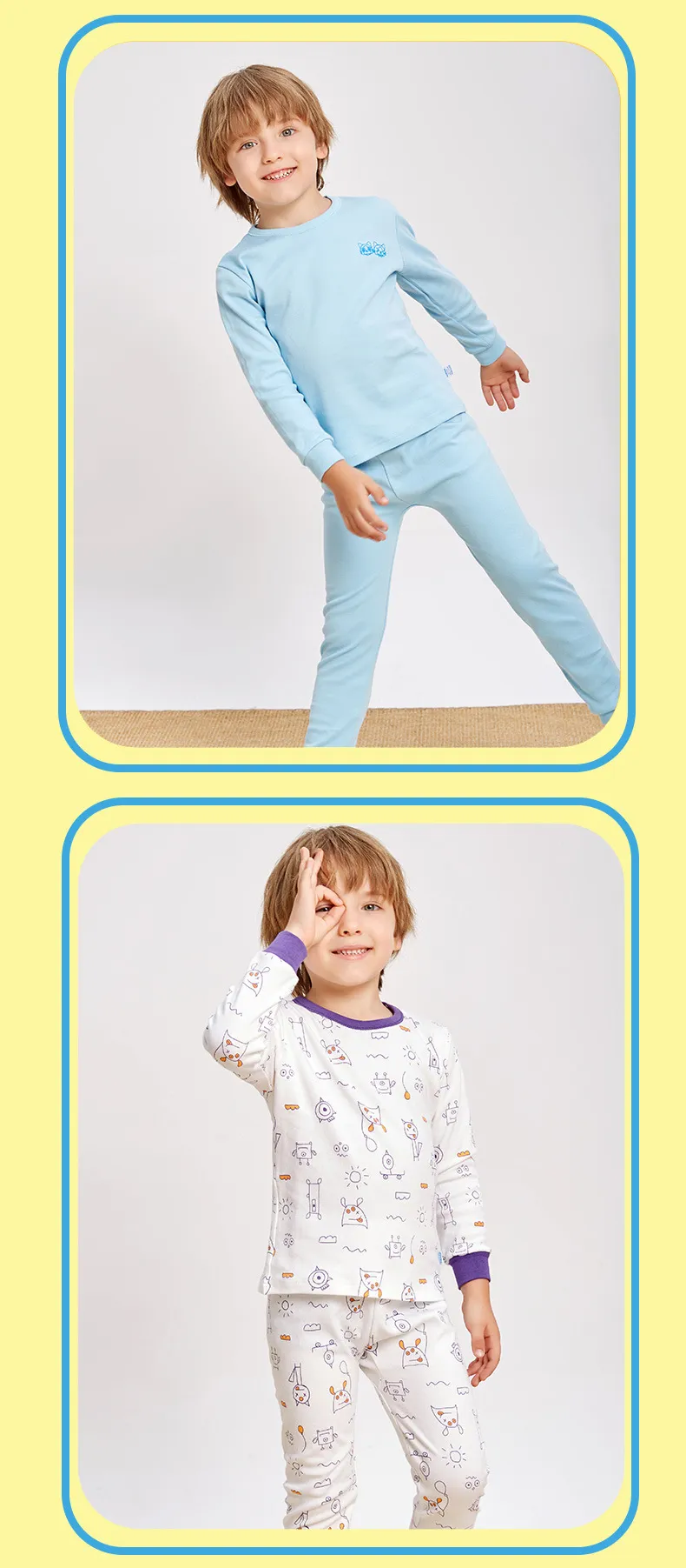 Kids' Cotton Thermal Underwear Set - Boys & Girls Autumn Clothing, Baby Base Layer Pajamas, Long Sleeve Top & Pants showcase 10
