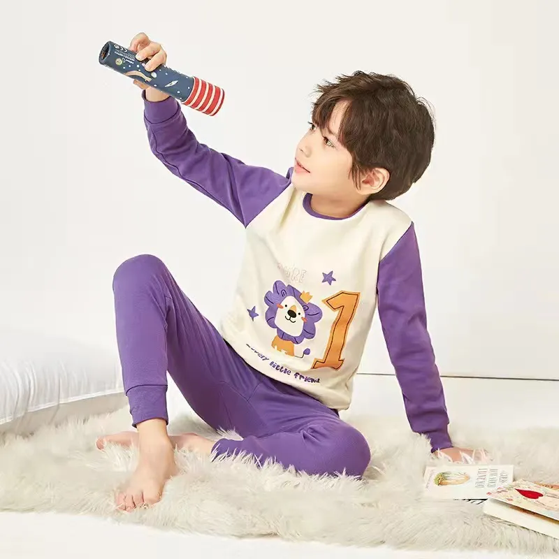 Kids' Cotton Thermal Underwear Set - Boys & Girls Autumn Clothing, Baby Base Layer Pajamas, Long Sleeve Top & Pants thumbnail 8