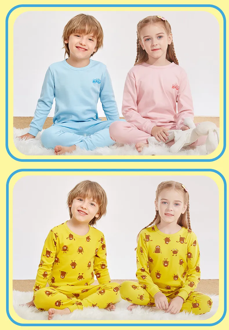 Kids' Cotton Thermal Underwear Set - Boys & Girls Autumn Clothing, Baby Base Layer Pajamas, Long Sleeve Top & Pants showcase 12