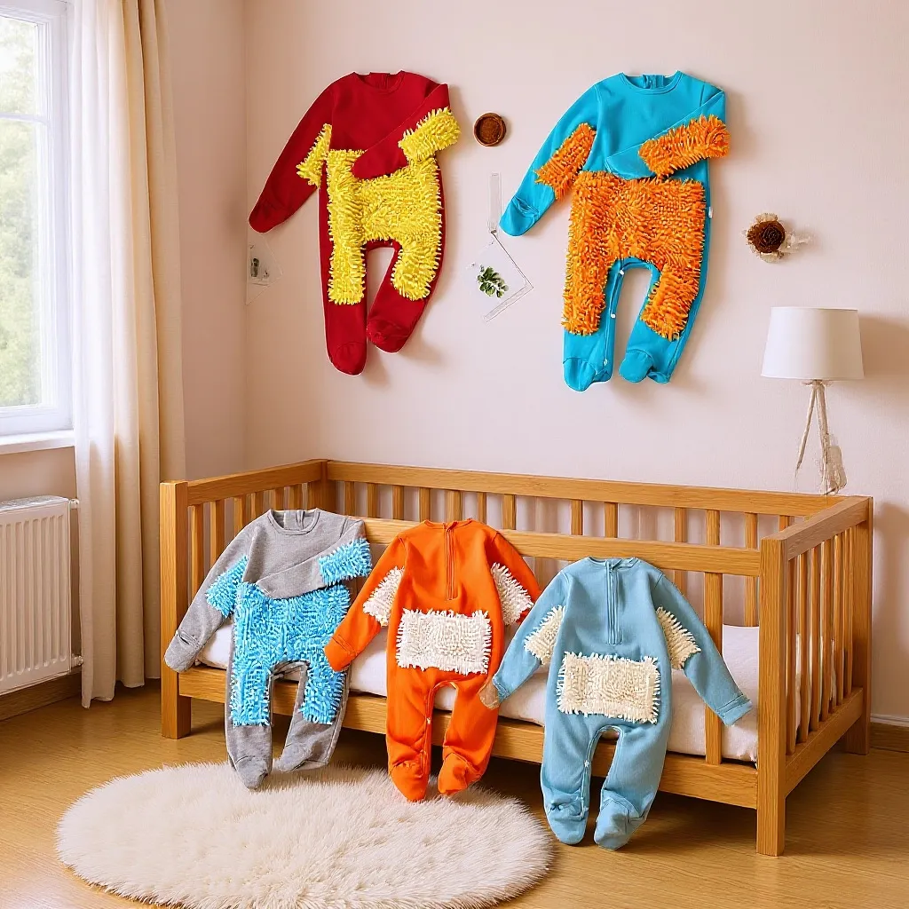 Baby Mop Jumpsuit - Infant Crawling Suit for Cleaning Floors - Anti-Dirt One-Piece Cleaning Tool - Comfortable and Practical Baby Clothes thumbnail 1