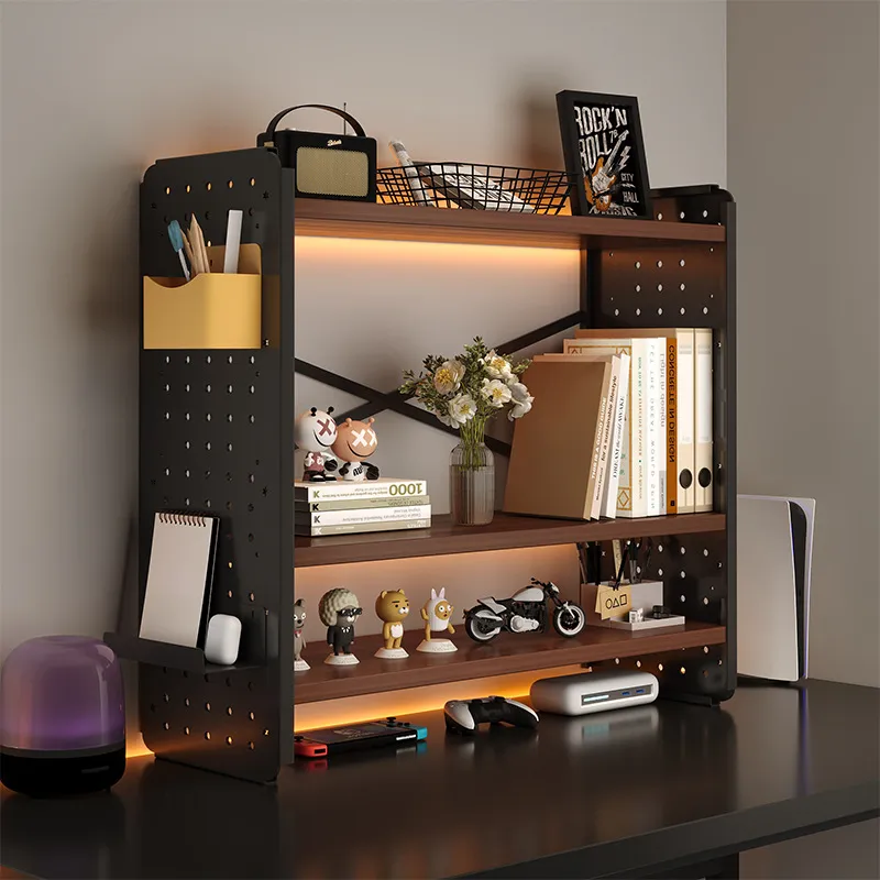Desktop Storage Rack Bookshelf Organizer - Adjustable Hole Board Desk Shelf for Students, Home, and Office - Computer Desk Finishing Rack - Layered Design thumbnail 1