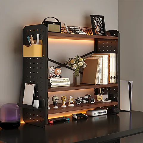 Desktop Storage Rack Bookshelf Organizer - Adjustable Hole Board Desk Shelf for Students, Home, and Office - Computer Desk Finishing Rack - Layered Design