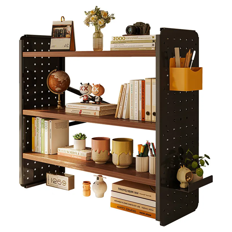 Desktop Storage Rack Bookshelf Organizer - Adjustable Hole Board Desk Shelf for Students, Home, and Office - Computer Desk Finishing Rack - Layered Design thumbnail 5