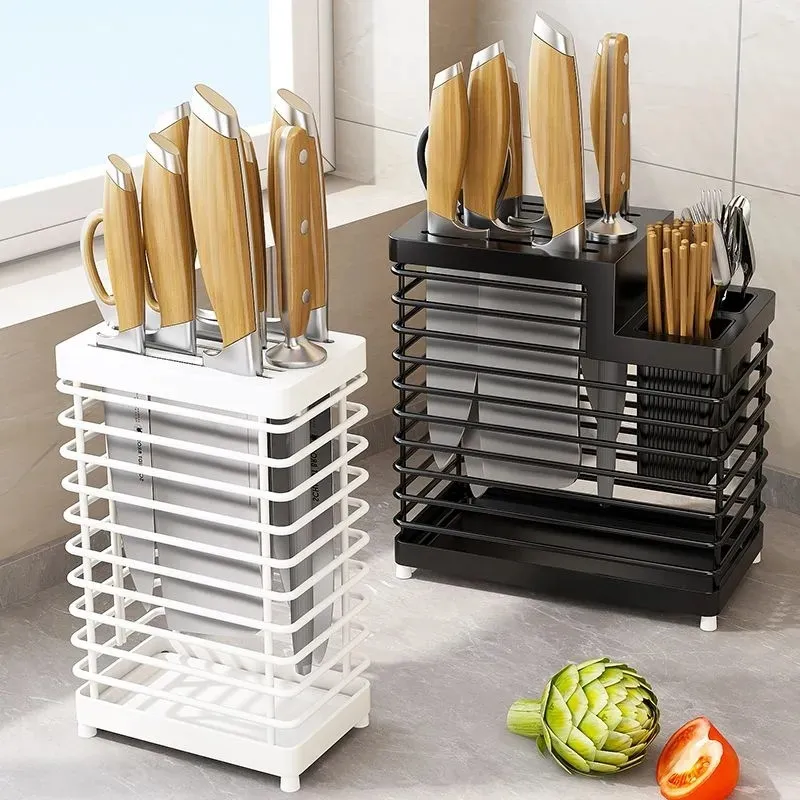 Stainless Steel Knife Block Holder Countertop Organizer - Multifunctional Utensil, Chopsticks, and Tableware Storage Rack - Wall Mountable Kitchen Supplies thumbnail 2