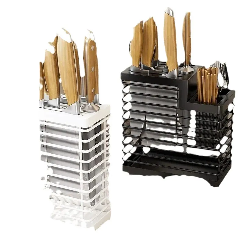 Stainless Steel Knife Block Holder Countertop Organizer - Multifunctional Utensil, Chopsticks, and Tableware Storage Rack - Wall Mountable Kitchen Supplies thumbnail 5