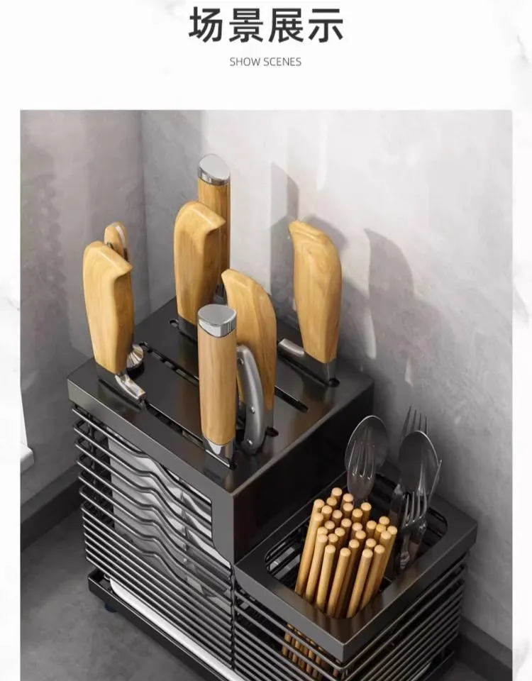 Stainless Steel Knife Block Holder Countertop Organizer - Multifunctional Utensil, Chopsticks, and Tableware Storage Rack - Wall Mountable Kitchen Supplies showcase 15