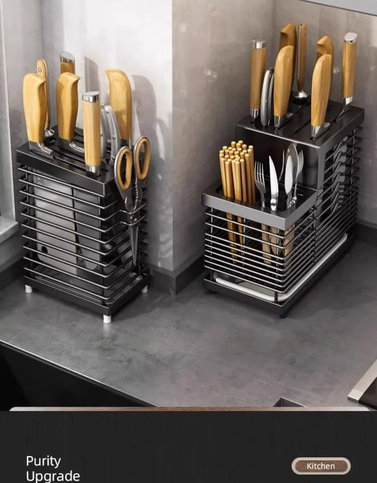 Stainless Steel Knife Block Holder Countertop Organizer - Multifunctional Utensil, Chopsticks, and Tableware Storage Rack - Wall Mountable Kitchen Supplies showcase 12