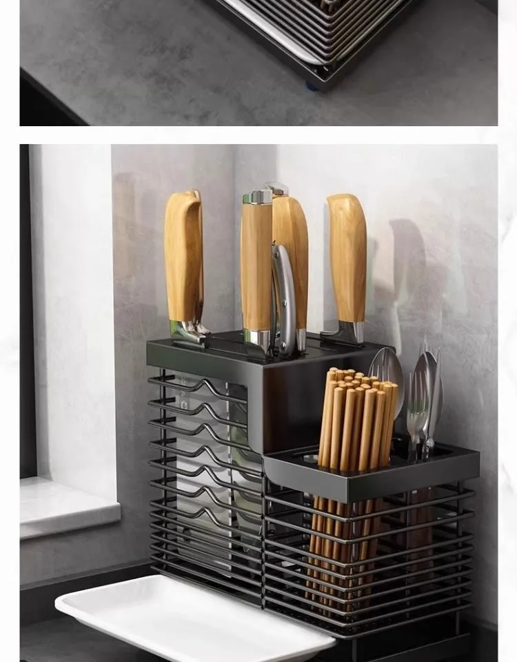 Stainless Steel Knife Block Holder Countertop Organizer - Multifunctional Utensil, Chopsticks, and Tableware Storage Rack - Wall Mountable Kitchen Supplies showcase 16
